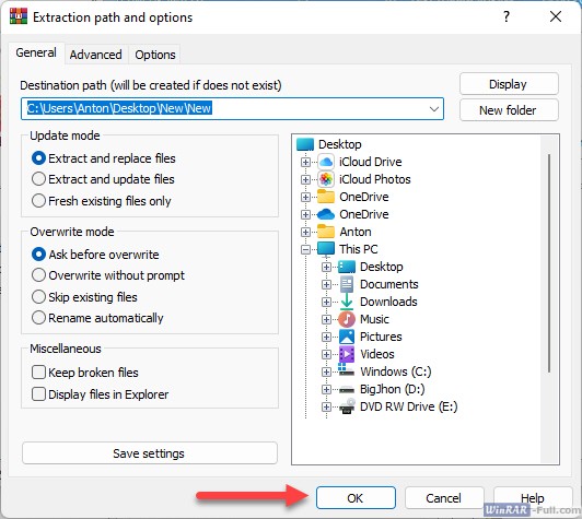 How to unpack archives in WinRAR