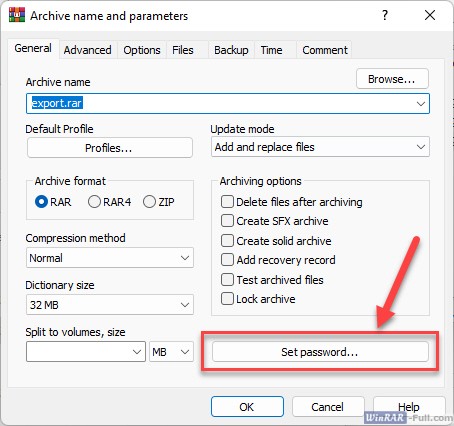How to create a password-protected archive using WinRAR