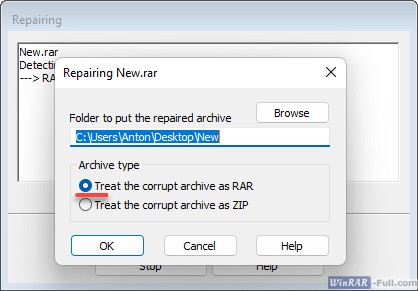 Restoring an archive via WinRAR