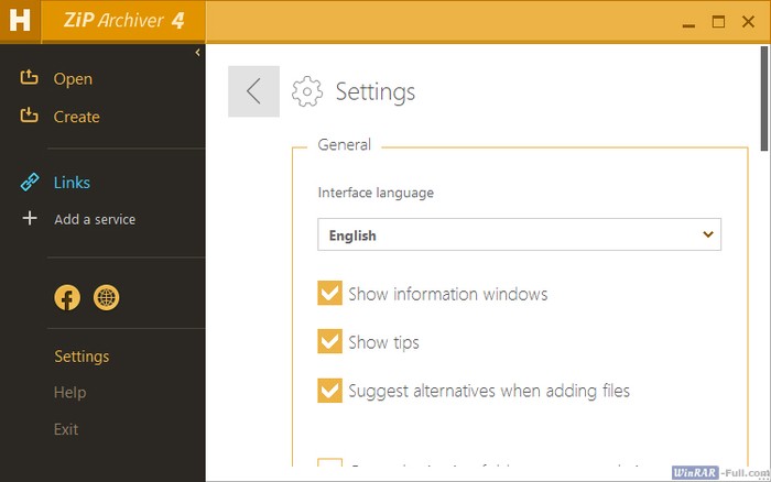 Hamster Free ZIP Archiver settings
