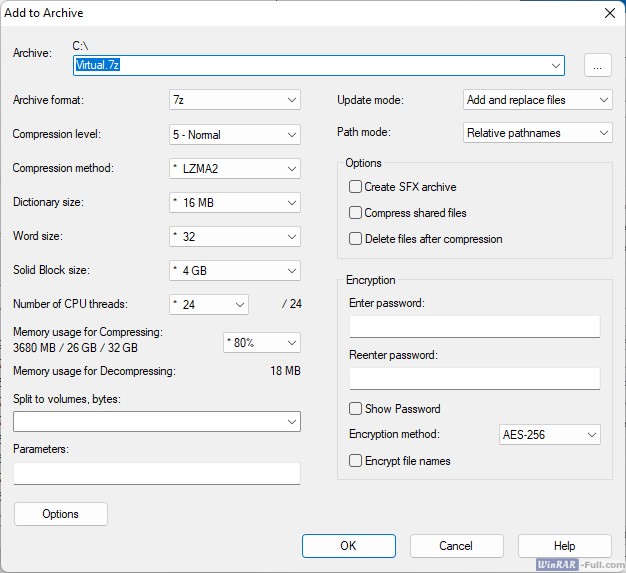 Creating an archive in 7-Zip